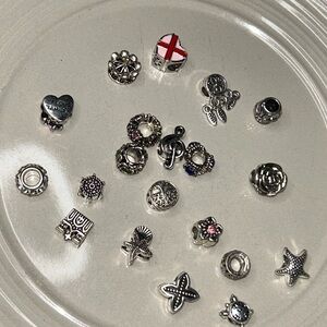 15 Silver Charm Bracelet Set with Intricate Designs